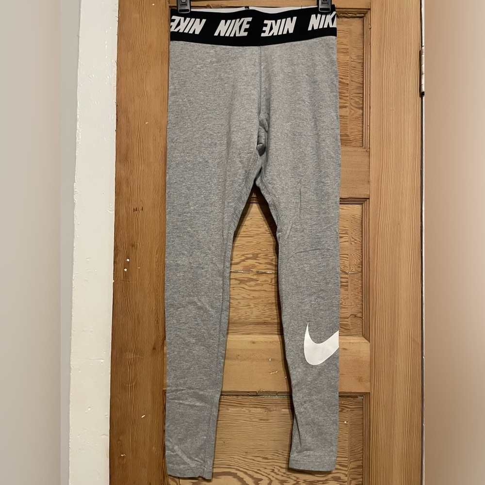 Nike Gray High Waisted Leggings with Logo Waistband